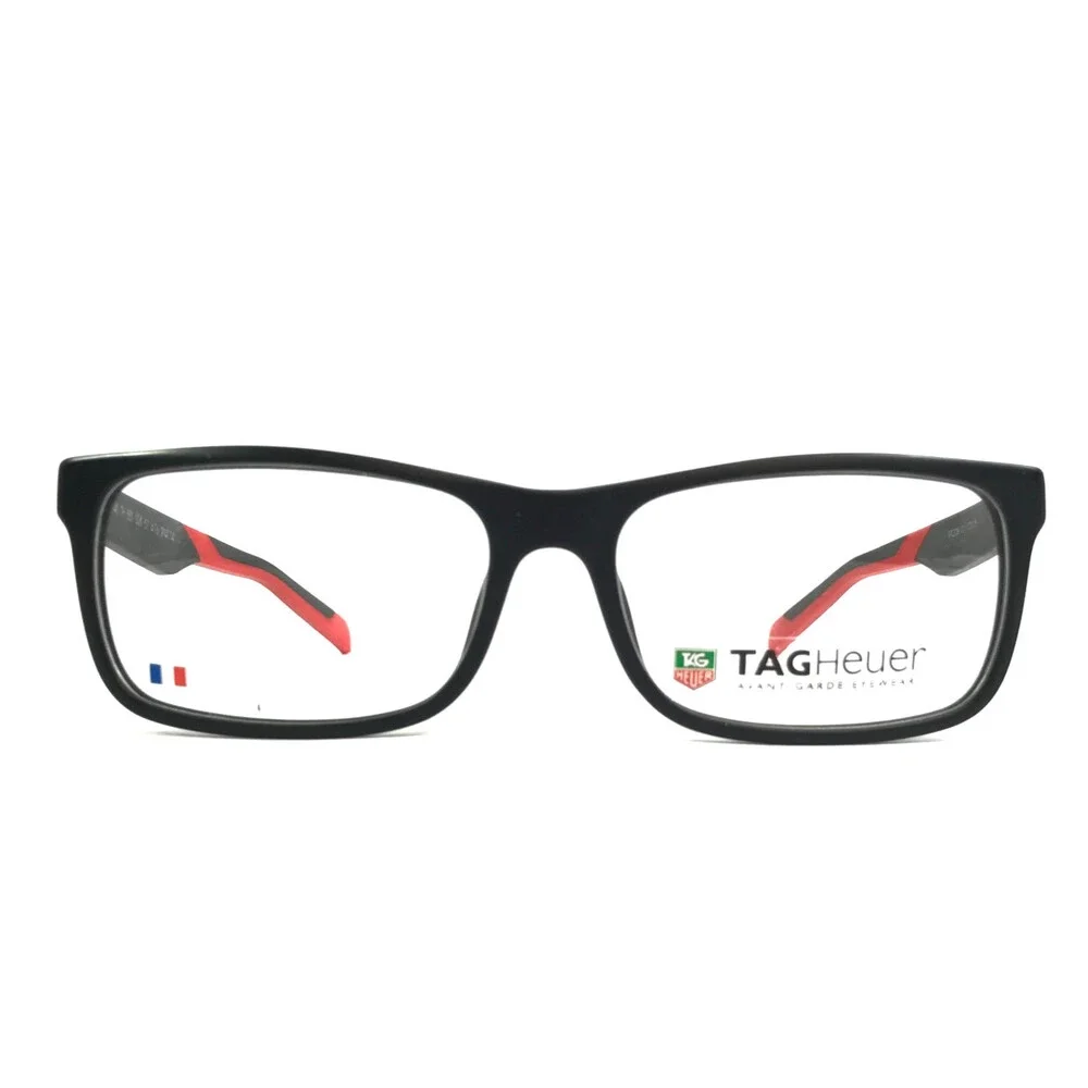 Tag Heuer Eyeglasses Frames TH551 005 Black Red Rectangle Full Rim 57-16-145